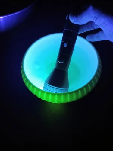 Vintage Vaseline Glass Bowl White Milk Glass  Ribbed Glows Black Light Uranium