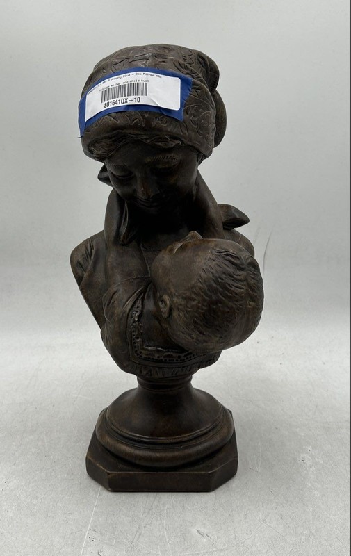 Vintage Brown Classic Victorian Style Mother And Child Bust Sculpture