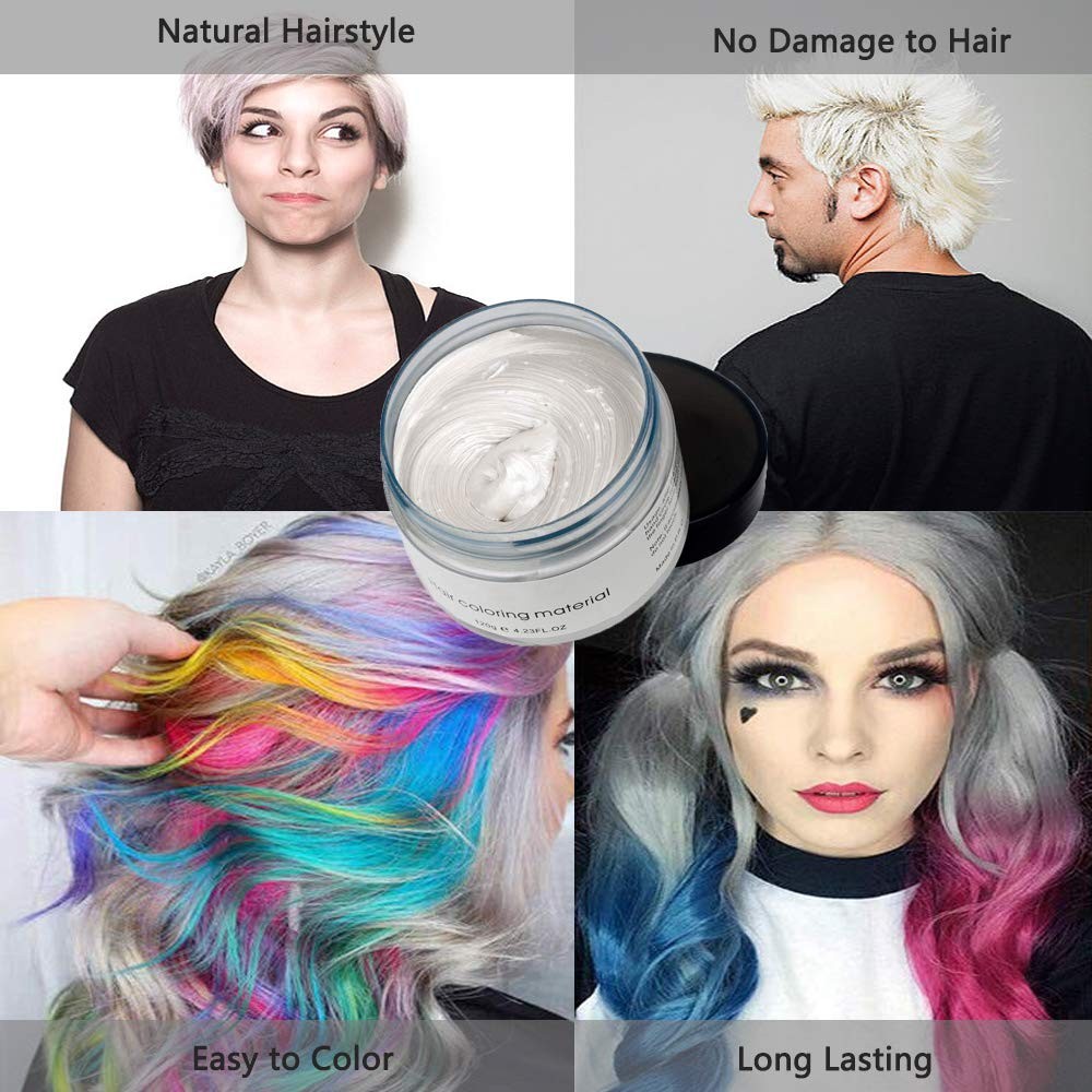 White Hair Color Wax Natural Hairstyle Wax 4.23 oz Temporary Hairstyle Cream ...