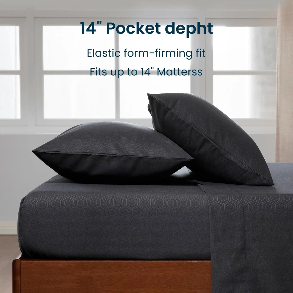 Juego de Sábanas King Size, 4 Piezas Hotel Lujo Sábanas en Relieve con Ajuste... Foto 4 de 4