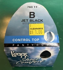 L’eggs Sheer Comfort Control Top Pantyhose Size: B Jet Black Enhanced Top