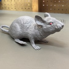 Gray Plastic Rat Mouse Red Eye Squeaks Prop Halloween Figure Toy