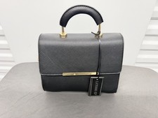 LA TERRE Black Satchel Top Handle Bag Gold Hardware Detachable Strap Women