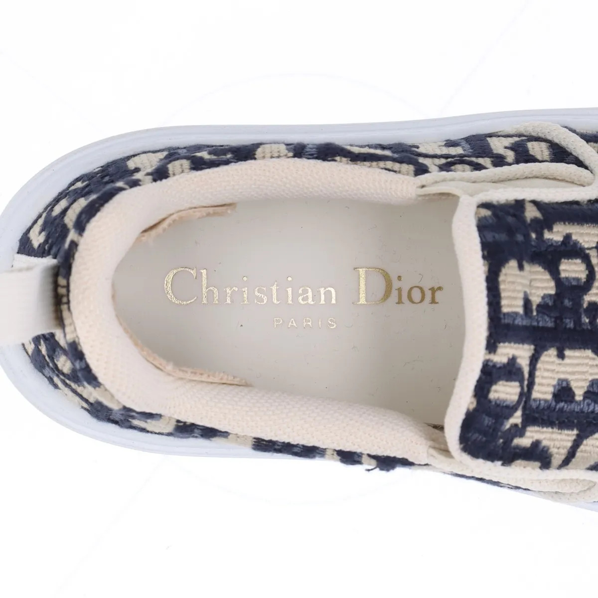 Christian Dior Dior Solar Leather x fabric Slip-on 34.5 Ladies' Beige x navy Obl thumbnail 9