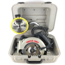 PORTER CABLE 743 LEFT HAND CIRCULAR SAW WITH CASE, NOZZLE, WRENCH USA - TESTED!