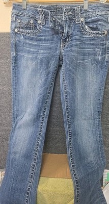 Miss Me Jeans Sz 29 Irene Boot Cut Low Rise Flap Pockets Thick Stitch 29x31