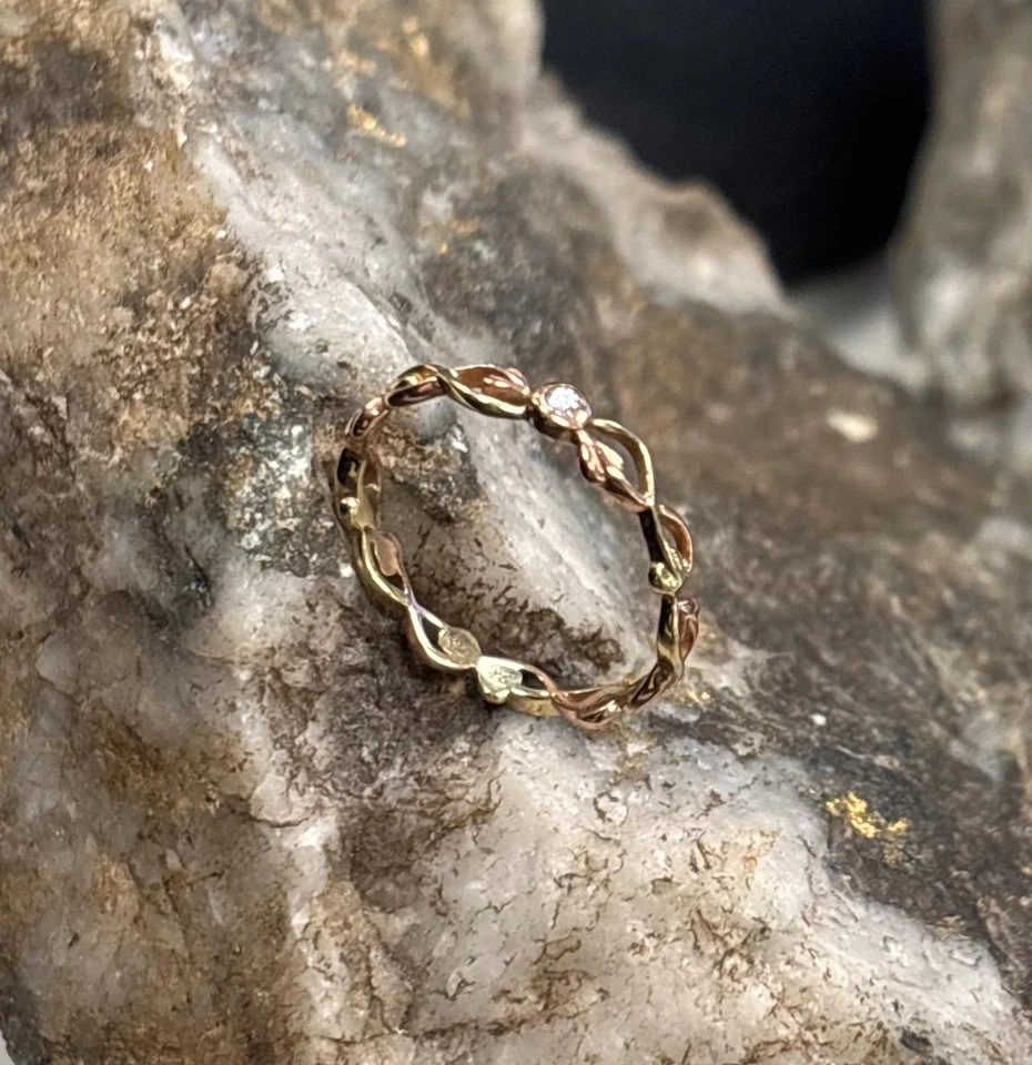 Clogau 9ct Yellow & Rose Gold Tree of Life Diamond Stacking Ring Size P Rare - image 4 of 4