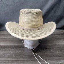 Stetson Hat Cowboy Mens Large Beige Mesh Wide Brim Chin Cord Outdoor Summer