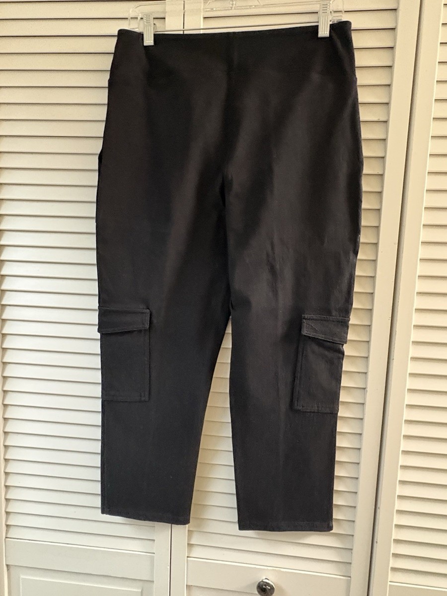 Women With Control Prime Stretch Denim Cargo Crop Pant-Black-Medium-A640686 View 3