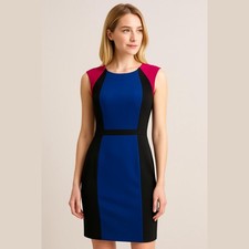 Tahari ASL Black Purple Pink 90s Colorblock Career Classic Sheath Dress 8