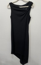 Vintage David Meister Y2K Asymmetrical Midi Dress Black Size 12 Sheer 90s LBD