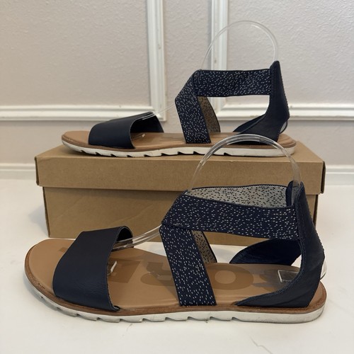 SOREL Ella II Leather Sandals, Nocturnal Blue Navy, Womens 10.5 - Picture 2 of 6
