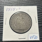 1858-o Liberty Seated Half SILVER Date - Very Fine Original VF