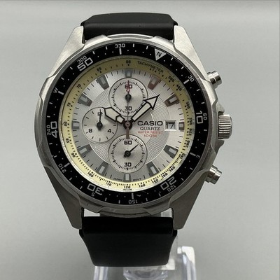 Casio 2328 AMW-330 Mens Watch 44mm Silver Tone Chronograph Date New Battery