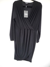 NEW WT Missguided soft stretch black wrap pleat front dress size 20 UK