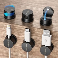 6 Pack Magnetic Cable Clips 360 Degree Rotation Cord Organizer Holders NEW