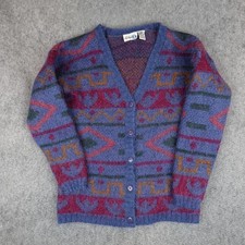 Vintage Mohair Sweater Cardigan Womens Small Blue Aztec Paul Harris Design 90s