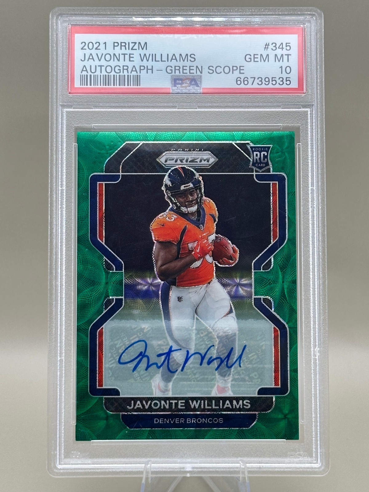 Javonte Williams Panini Prizm #345 Autograph-Green Scope