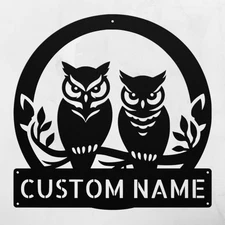 Personalized Owl Couple Metal Sign Custom Name Decor Perfect Gift for Couples