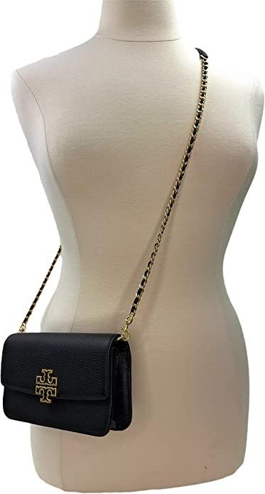 Tory Burch Women's Britten Pebble Leather Chain Wallet Bag With Wristlet Black thumbnail 5