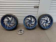 24 Starr Wheel 24x9.0j Sae J22430 Blue Rims Set Of 3 Wheels With 3 Adapters Rims 24 Starr Wheel 24x9.0j Sae J22430 Blue Rims Set Of 3 Wheels With 3 Adapters Rims
