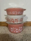 471,472,473 pink gooseberry casserole pyrex dishes ￼