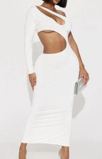 Fashion Nova Small White One-Shoulder Long Sleeve Slit Carmela Cut-Out Dress NWT