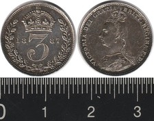 Great Britain: 1887 Three Pence QV silver 3d, proof-like fields