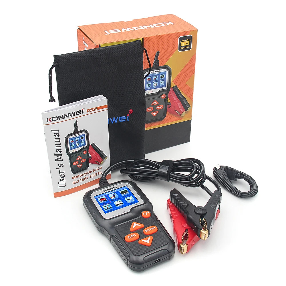 KW650 Car Motorcycle Battery Tester 6V/12V Auto Battery Analyzer 100-2000 CCA