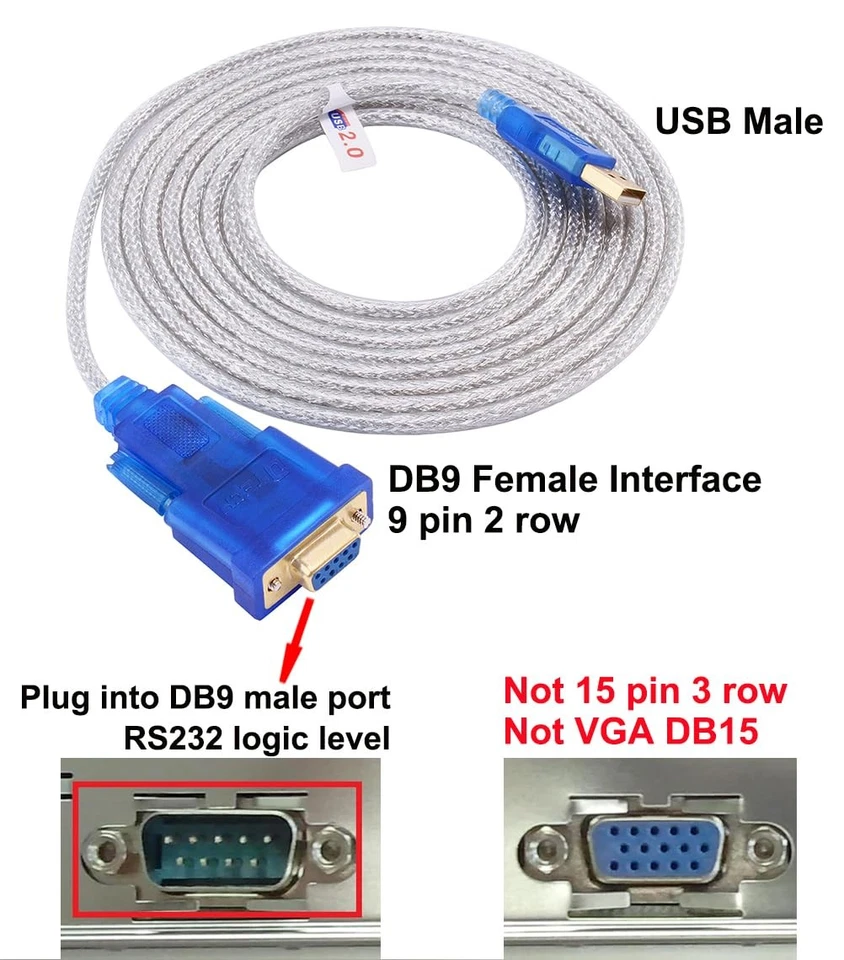 DTech 3 Feet USB to Serial Female Adapter Cable DB9 RS232 to USB 2.0 Cord with - Image 2 of 4