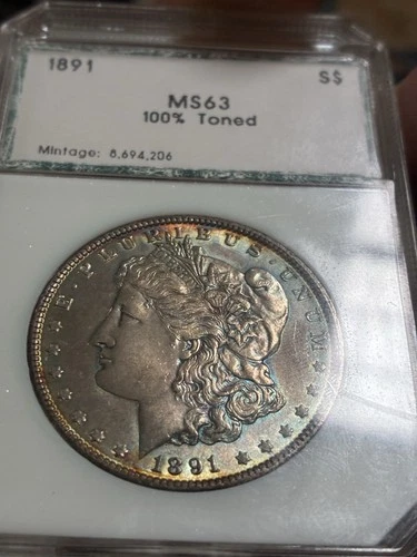 1891 Morgan Silver Dollar BU Toned old holder