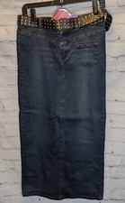 ZANA DI Jean Skirt Blue Denim Back Slit Long Pencil w/Studded Belt Sz 7