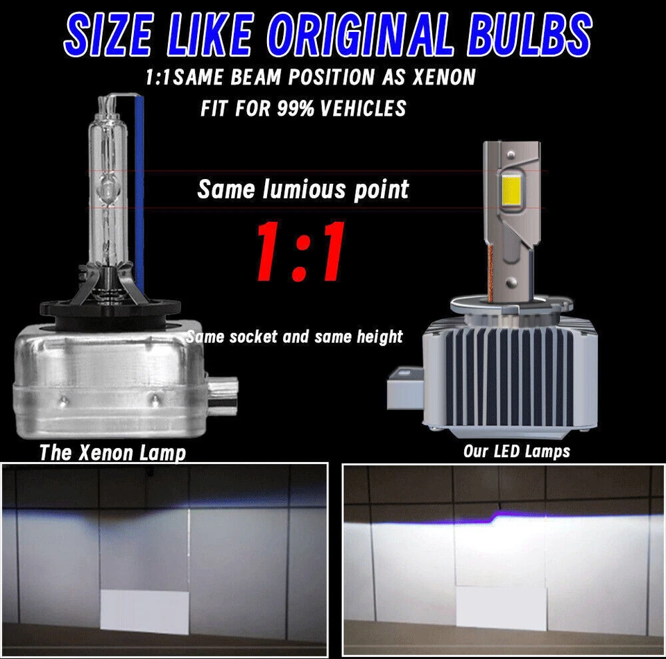 New LED Headlight Bulb D1S D1R High Low Beam HID Xenon Conversion Kit Foto 4 de 4