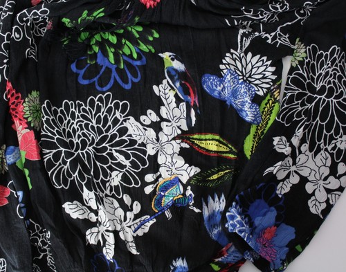 Desigual Floral Birds embroidered dragonfly Long Sleeve Tassel Tie Top sz S - Picture 4 of 7