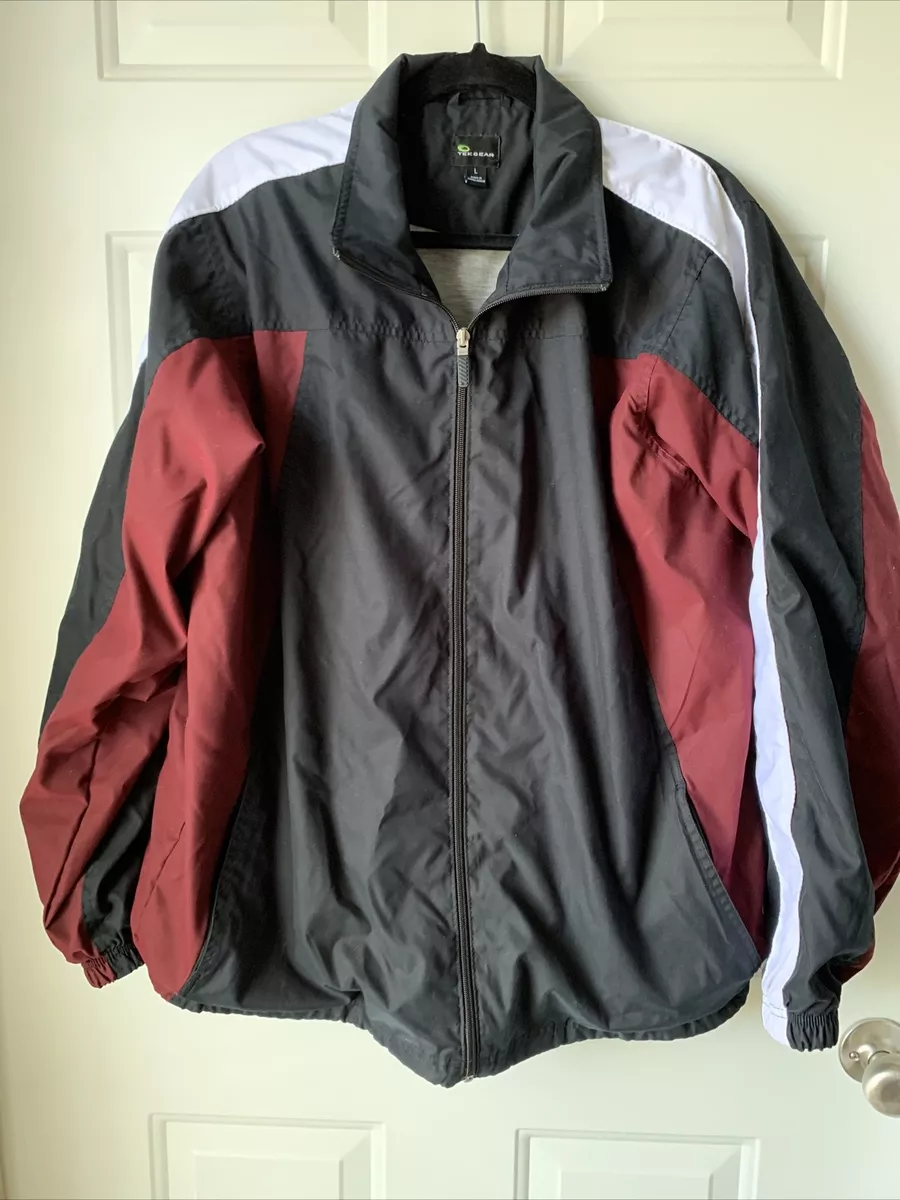 Tek Gear Men s Large Black Burgundy No Hood Full Zip Lined Windbreaker Jacket