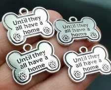 UNTIL ALL DOG HAVE A HOME BONE QUOTE PAW  Charm 925 Sterling Silver 24" Necklace