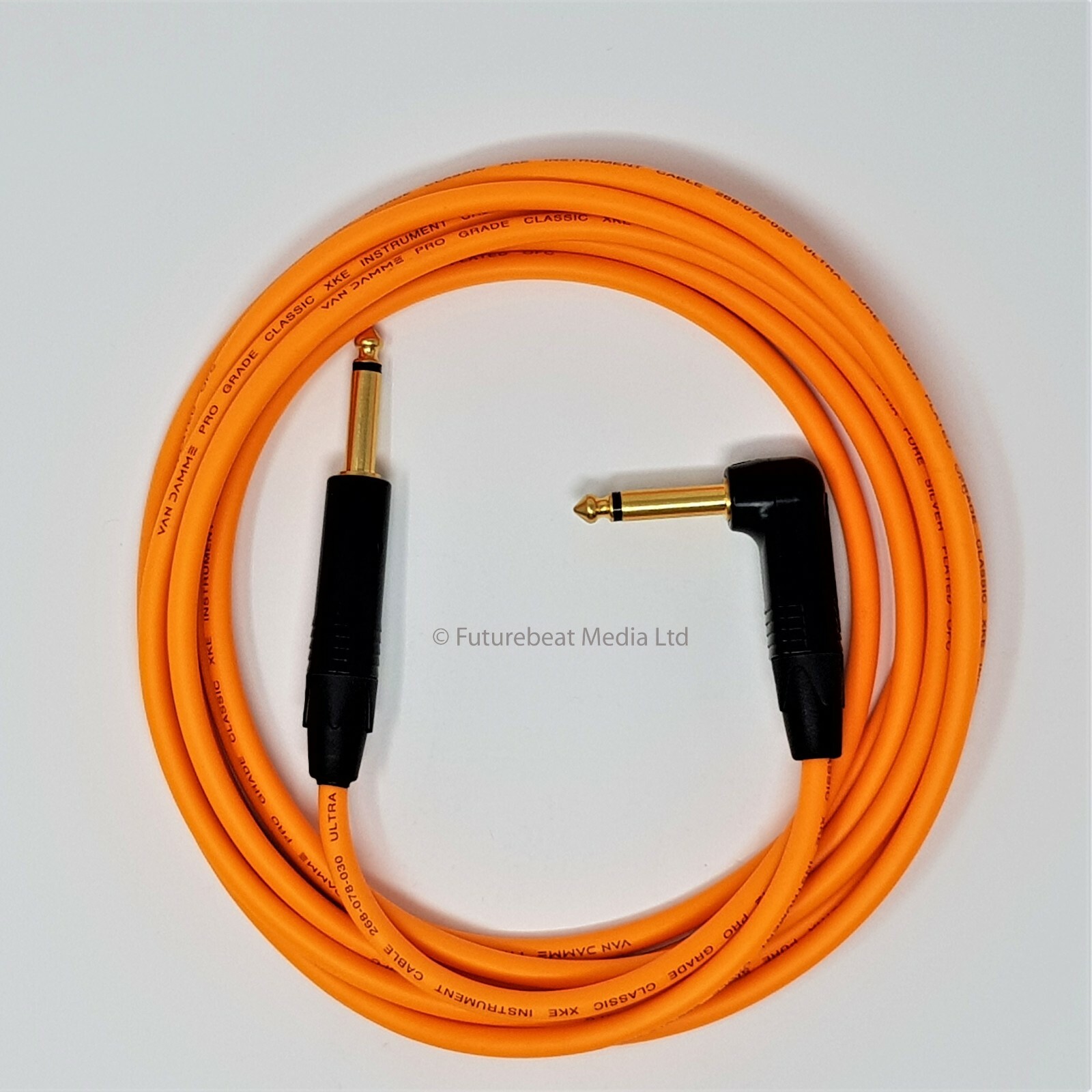 Van Damme Pro Cable Guitar Neutrik Straight to Right Angle Jack Plug Orange 3M