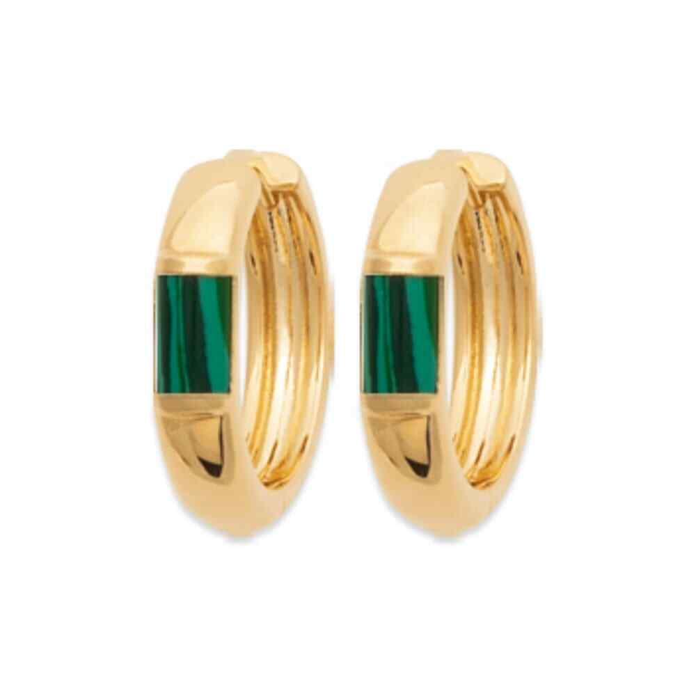 Créoles malachite plaqué or 750/000 boucles d'oreilles anneaux pierre naturelle verte femme