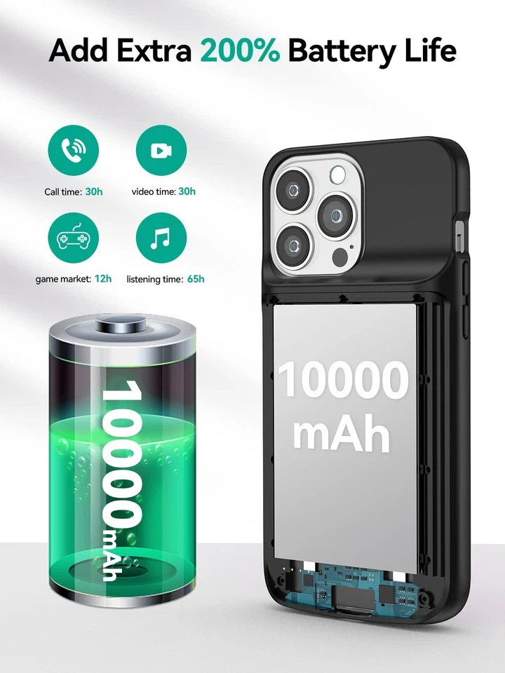 Funda Cargador Batería 10000mAh Para iPhone 13 Estuche de Carga Inalámbrica Banco de Alimentación Foto 4 de 4