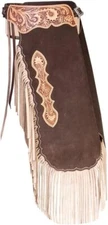 Western Chinks Suede Leather Floral Tooled Chaps for Adults Free Shipping