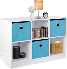 6 Cube Storage Organizer Display Wood Bookshelf Bookcase Cabinet W/3 Fabric Bins