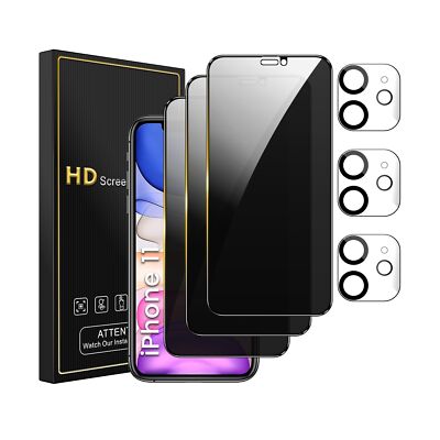 3 Pack Privacy Screen Protector for iPhone 11 6.1 Inch with 3 Pack Camera Len...