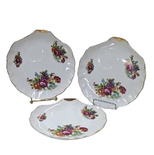Cabbage Rose Garden Floral Hand Painted Cheese Snack Plates Vintage Japan CDGC