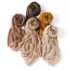 Women's Viscose Scarves Muslim Shawls Head Wraps Solid Colors Fringe Hijab Scarf