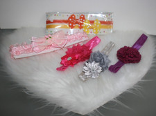 Lot Of Toddler Girls Stretch Headbands Flowers Rhinestones Pink Yellow Gray NWOT