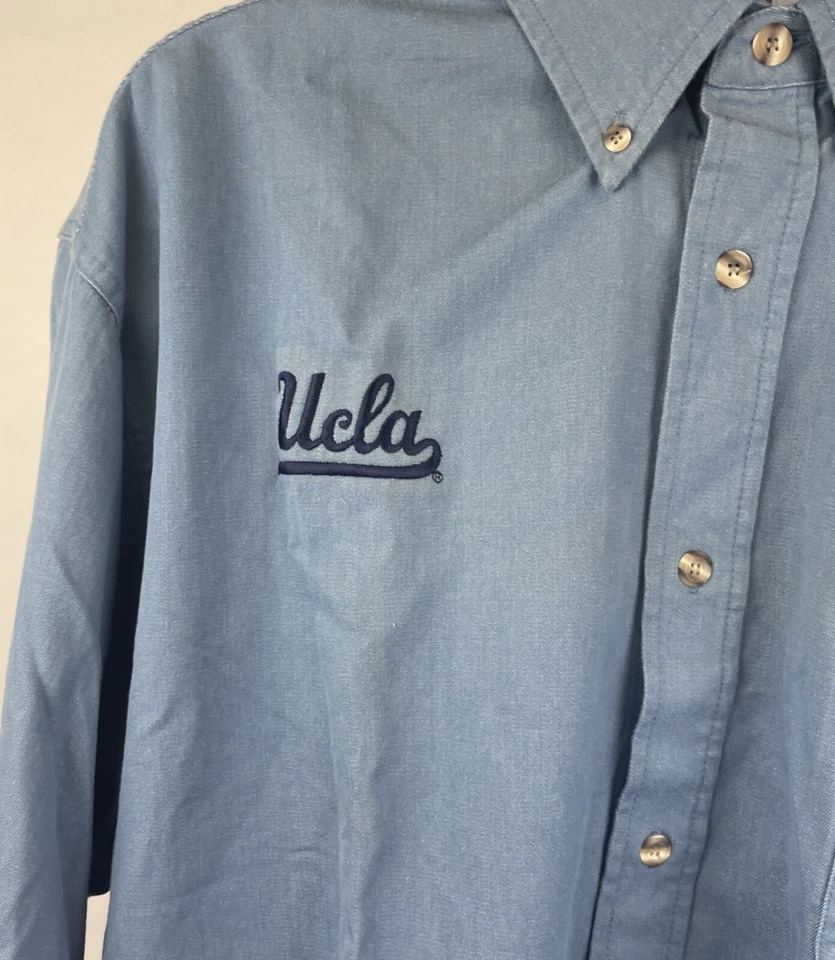 Reebok UCLA Hombres XL Azul Manga Larga Abotonada Western Bell Algodón Bowl 1998 Nuevo de Lote Antiguo Foto 2 de 4