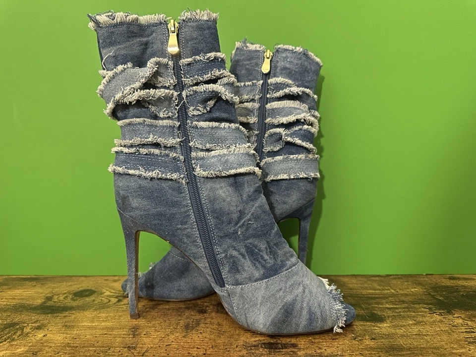 Bota de tornozelo LILIANA Barbara 20 Wmn tamanho 11 peep toe stiletto denim azul - Imagem 2 de 4