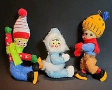 VTG Bucilla 3 Winter Kids Felt Jeweled Sequined Christmas Ornaments 48622