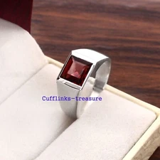 Natural Garnet Gemstone with 925 sterling Silver Ring For Men's #4555