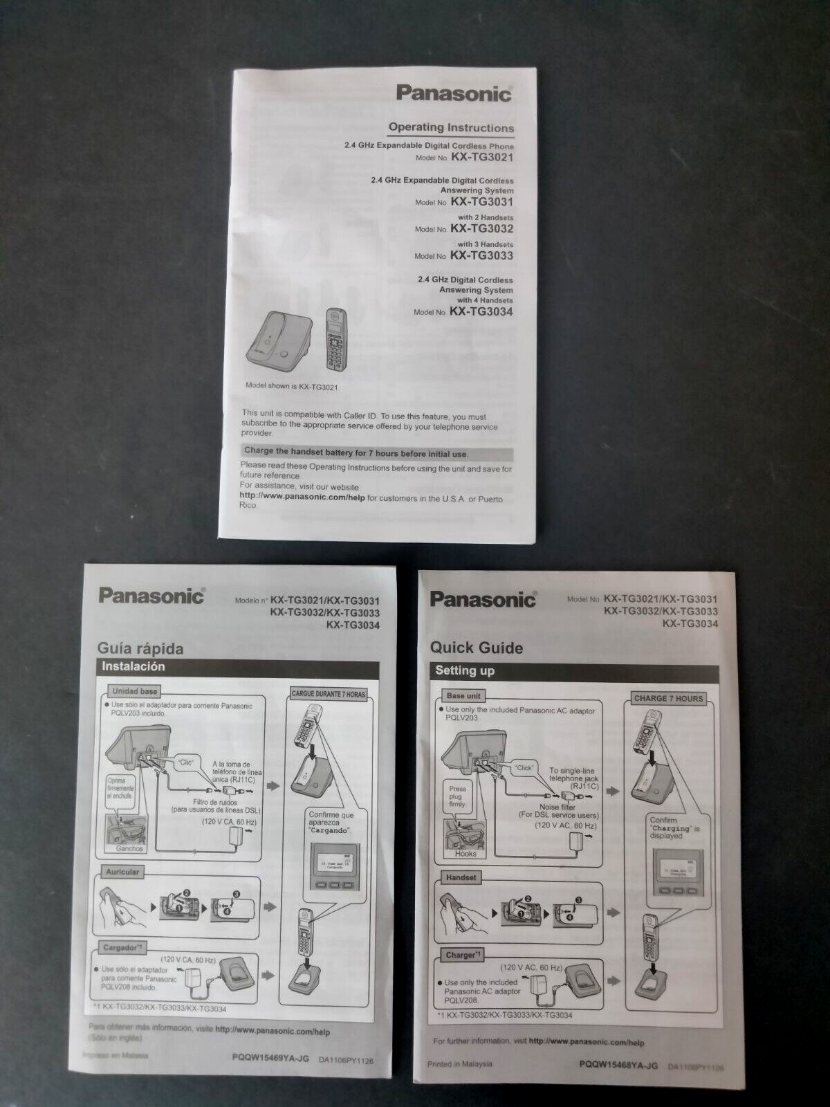 Panasonic Cordless Phone Operating Manual For KX-TG3021 KX-TG3031 KX-TG3033...